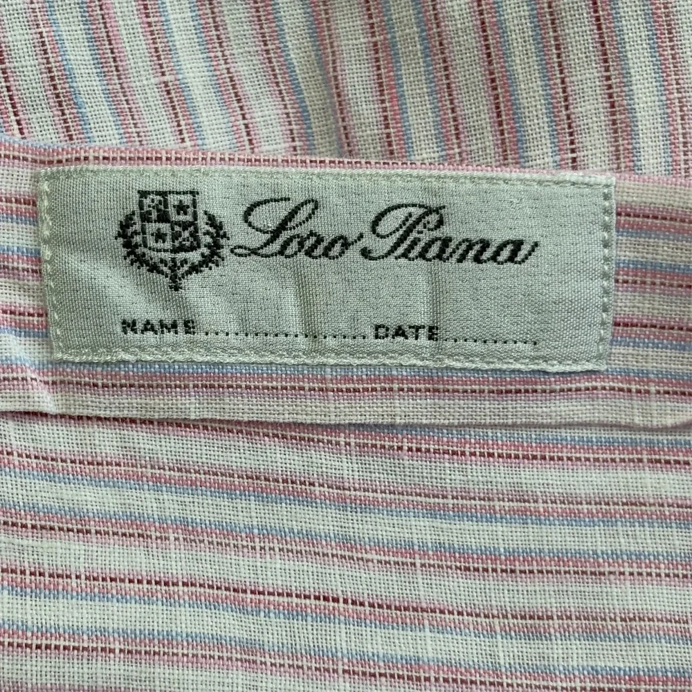 Loro Piana 100% Linen Shirt Mens XL 17 43 Long Sleeve Pink Pastel Striped Italy - Picture 8 of 11